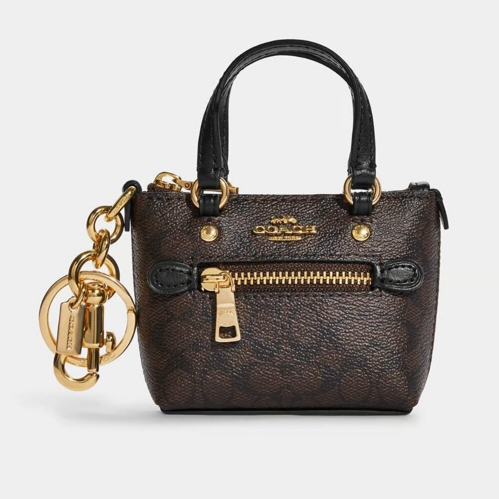 COACH CC895 Mini Gallery Tote Bag Charm Signature Canvas